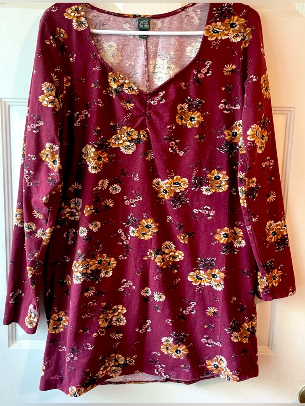 Wild Fable Burgundy Brown Gold Floral Cotton Stretch Knit Vintage Mini Dress XL